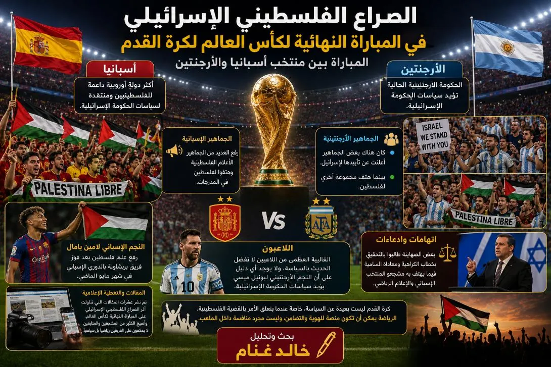 الصراع الفلسطيني الإسرائيلي في المباراة النهائية لكأس العالم لكرة القدم المباراة بين منتخب أسبانيا والأرجنتين